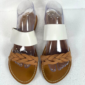 Soludos Braided Slide Sandal White Brown Flat Women's Size 10